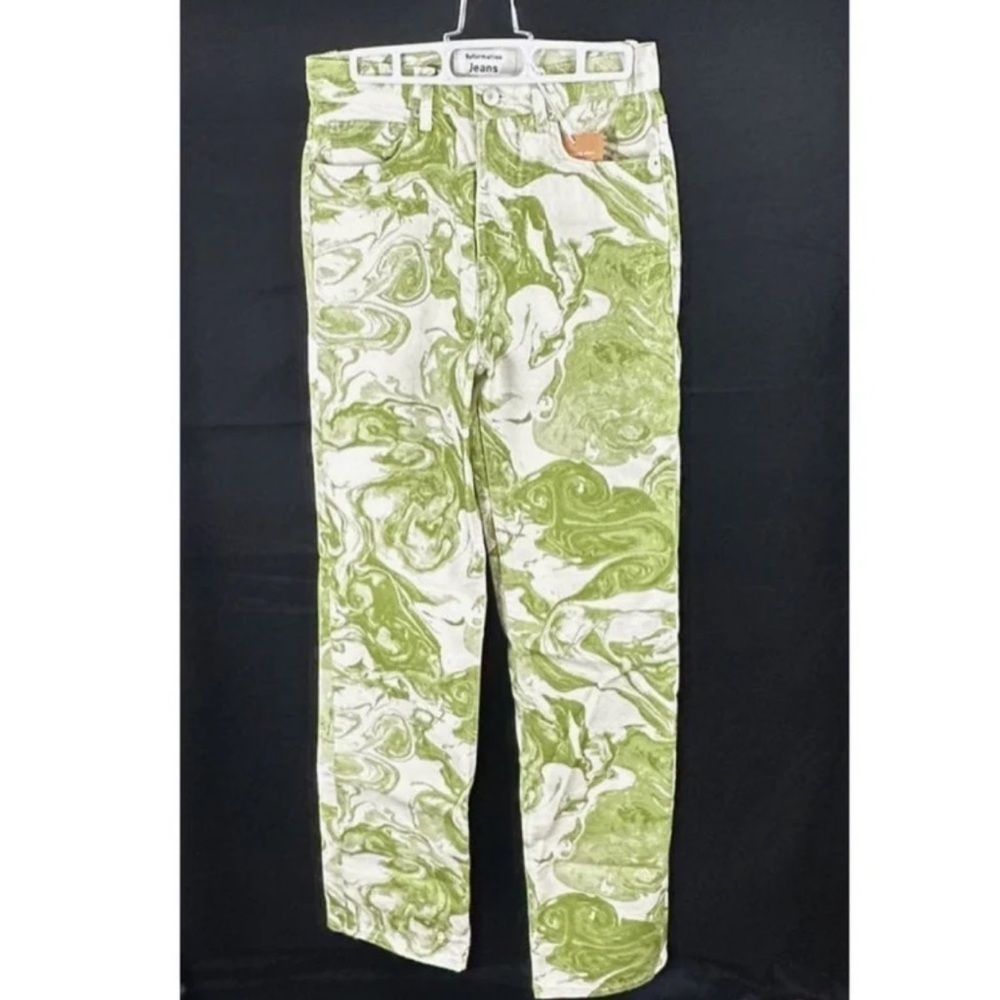 NWT Reformation Marble High Waisted Straight Leg Jeans Green Swirl 25